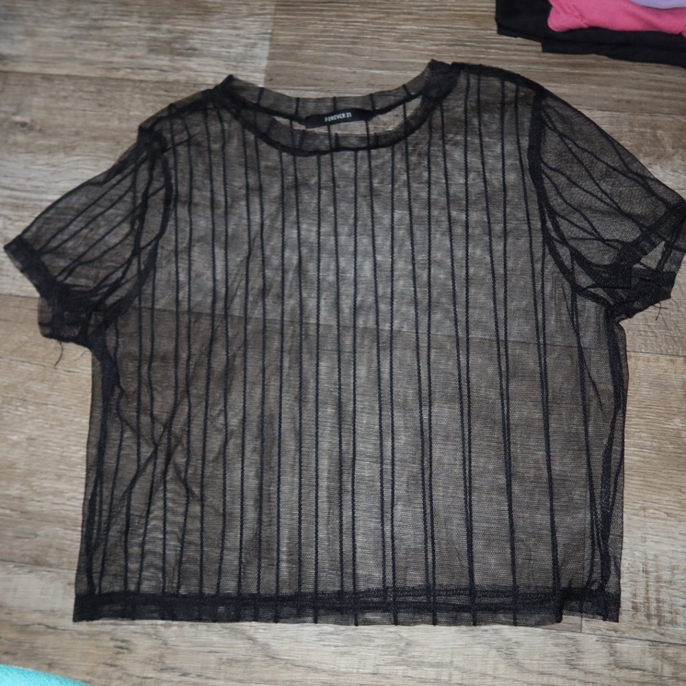 Sheer Black Striped Mesh Top